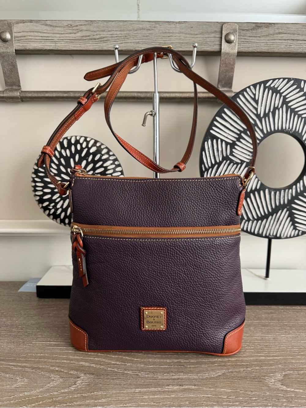Dooney & Bourke Purple Pebble Leather Crossbody with Tan Trim